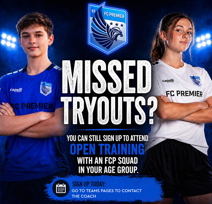 Missed Tryouts? Sign up to attend open training with an FCP squad in your age group